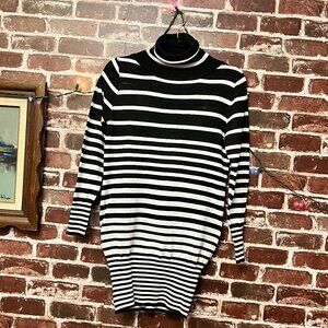 Striped Black and White Turtleneck Sweater - Soft Knit